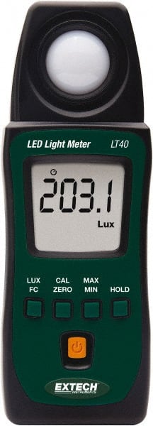 Extech LT40 AAA Batteries, 40,000 FC, LCD Display, Color Corrected Photodiode, Light Meter 