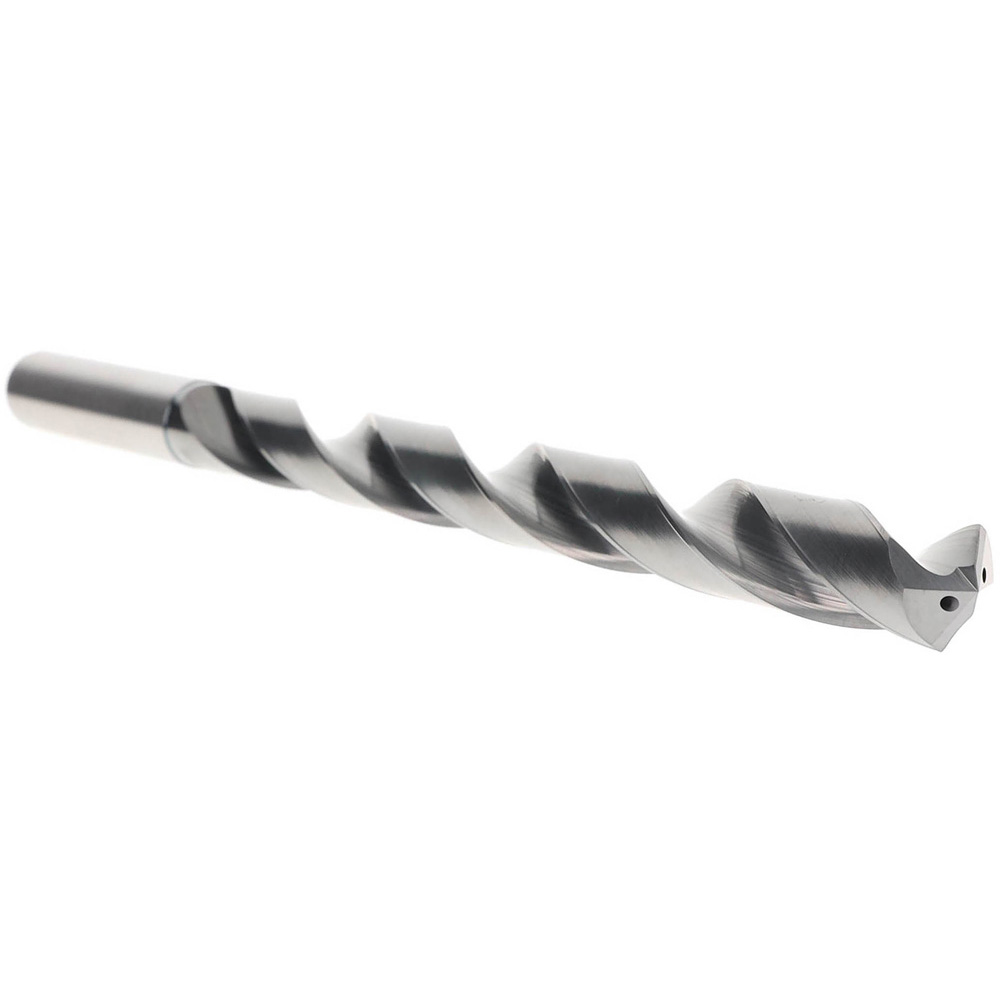 Taper Length Drill Bit: 16.00 mm (0.6299) Dia, 135 deg, Solid Carbide - Proprietary Finish, 176.00 mm Flute Length, 9-2/4" OAL, Right Hand Cut, Regular Spiral Flute, Straight-Cylindrical Shank, MDW-HGS