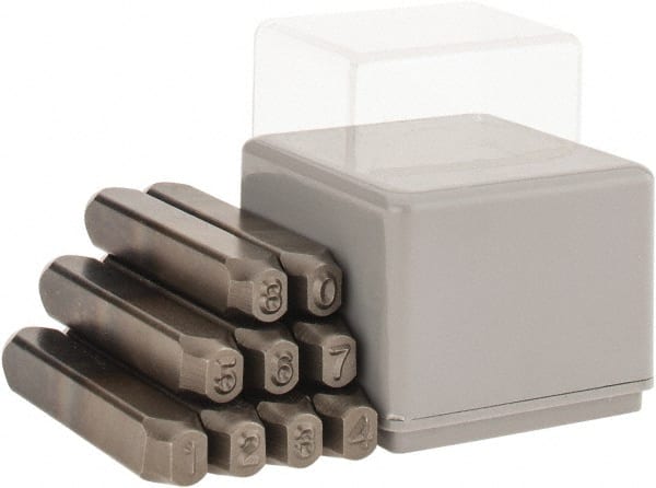 Hanson 25601 9 Pc 3/16 Reversed Character Number Steel Stamp Set C.H 