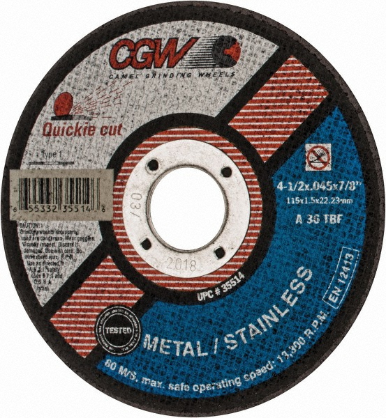 Camel Grinding Wheels 41/2 x 0.045, 7/8" Hole 36 Grit Aluminum Oxide