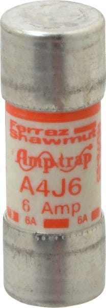 Ferraz Shawmut A4J6 Cylindrical Fast-Acting Fuse: J, 6 A, 20.6 mm Dia 