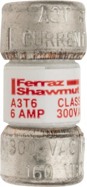 Ferraz Shawmut A3T6 Cylindrical Fast-Acting Fuse: T, 6 A, 10.3 mm Dia Image