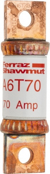 Ferraz Shawmut A6T70 Cylindrical Fast-Acting Fuse: T, 70 A, 75 mm OAL, 20.8 mm Dia Image