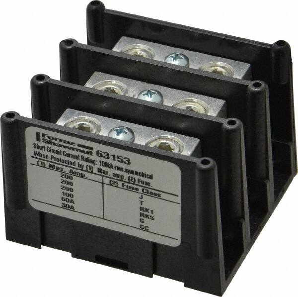 3 Poles, 135 Amp, 2/0-14 AWG Primary, 2/0-14 AWG Secondary, Polycarbonate Power Distribution Block