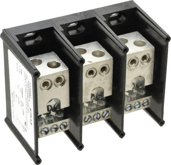 3 Poles, 270 Amp, 2/0-14 AWG Primary, 2-14 AWG Secondary, Polycarbonate Power Distribution Block