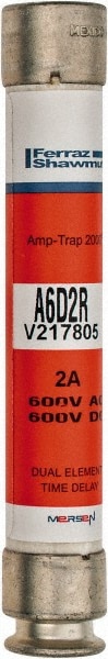 Ferraz Shawmut A6D2R Cylindrical Time Delay Fuse: RK1, 2 A, 127 mm OAL, 21 mm Dia Image