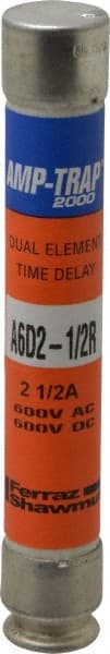 Ferraz Shawmut A6D2-1/2R Cylindrical Time Delay Fuse: RK1, 2.5 A, 127 mm OAL, 21 mm Dia 