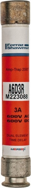 Ferraz Shawmut A6D3R Cylindrical Time Delay Fuse: RK1, 3 A, 127 mm OAL, 21 mm Dia 