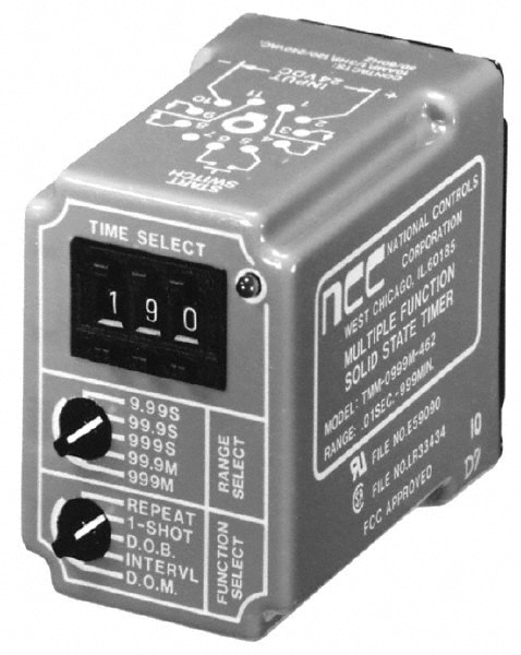 Time Delay Relays; Timer Function: Delay On Break; Delay On Make; Interval; Repeat Cycle; Single Shot ; Maximum Delay (Hours): 16 ; Number of Timing Ranges: Multiple ; Timer Adjustment Method: Pushbutton Switch ; Contact Amperage (mA): 100 (5 VDC)