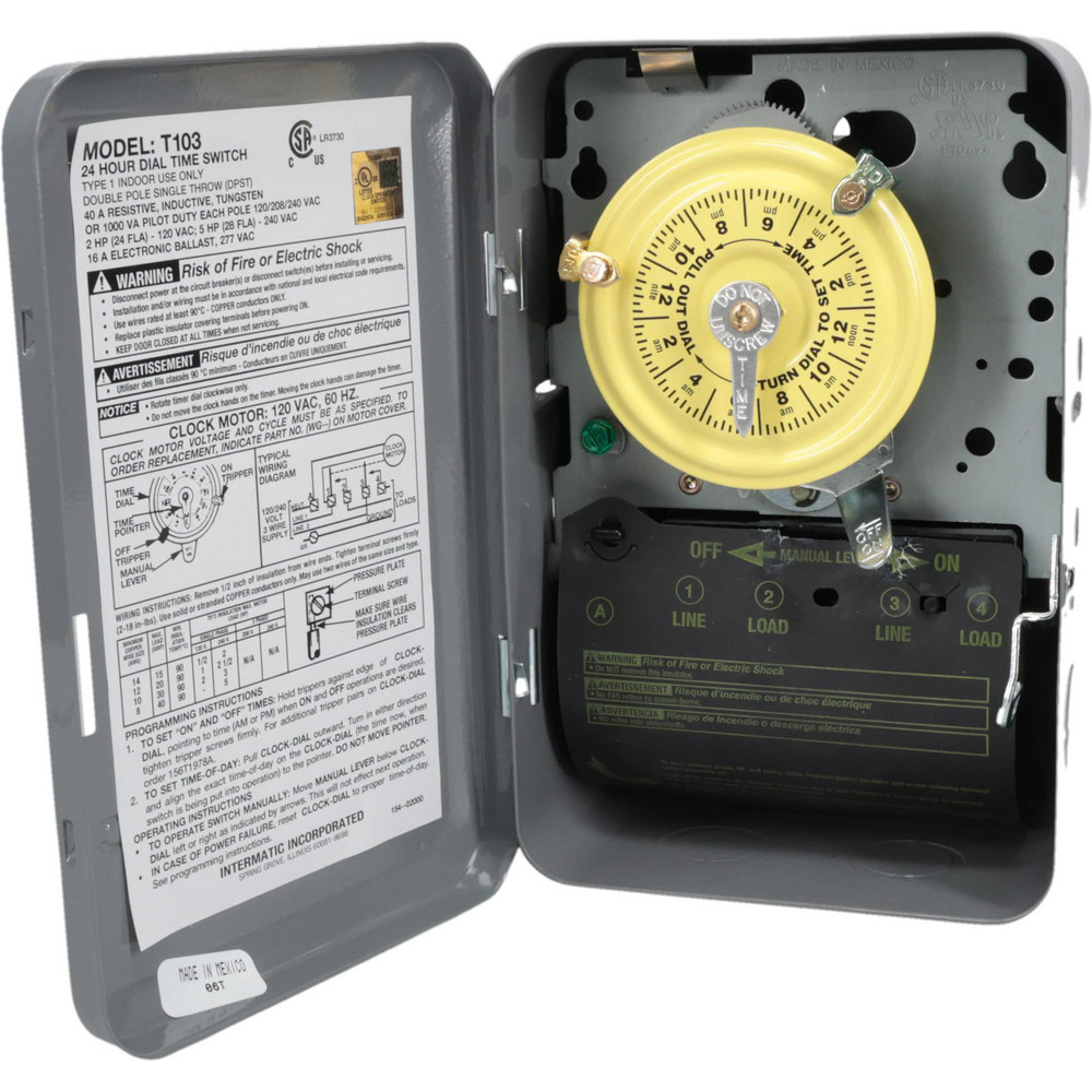 24 hr Indoor Analog Electromechanical Timer Switch - 1 to 12 On/Off, 125 VAC, 60 Hz,