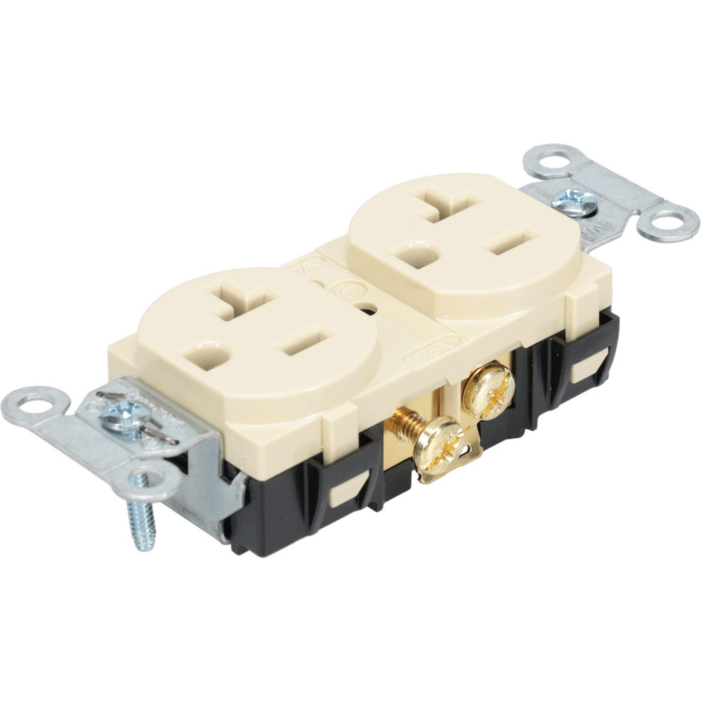 Straight Blade Duplex Receptacle: NEMA 5-20R, 20 Amps, Self-Grounding