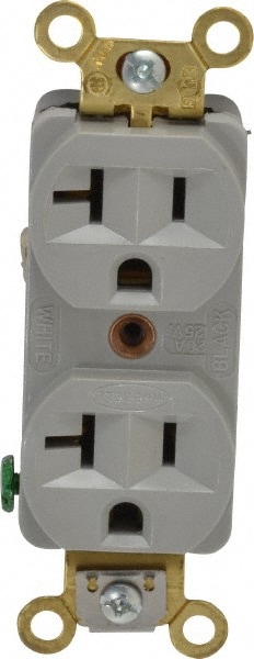 Hubbell Wiring Device-Kellems HBL5352GY Straight Blade Duplex Receptacle: NEMA 5-20R, 20 Amps, Self-Grounding Image