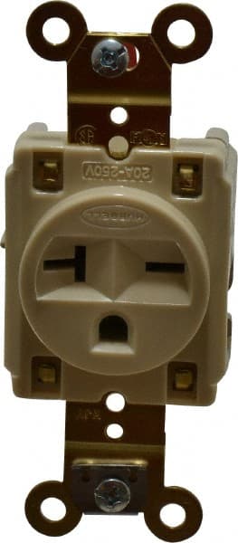 2-Pole Commercial Grade Single Receptacle Nema 6-20R 250 Volts White Straight Blade 20 Amps