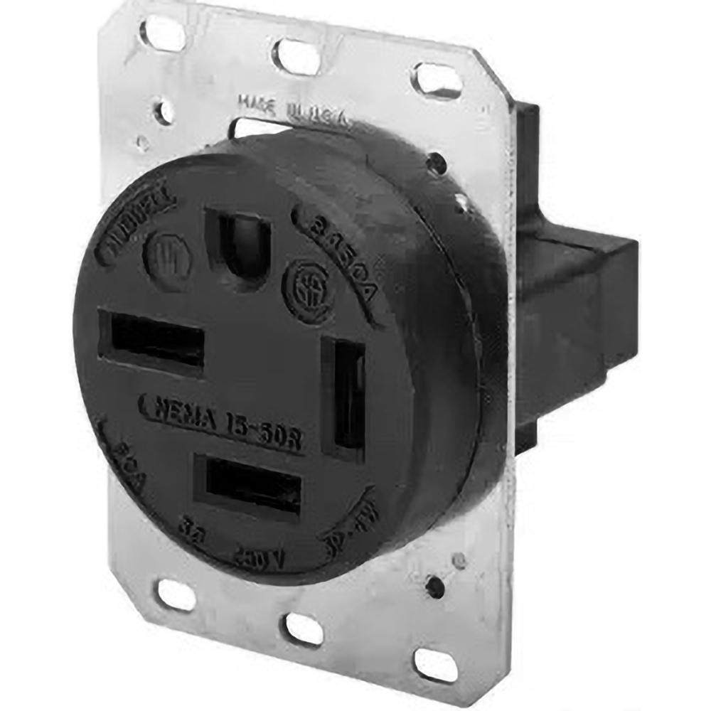 Straight Blade Single Receptacle: NEMA 15-50R, 50 Amps, Self-Grounding - Industrial, Black