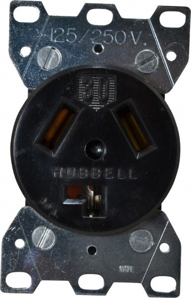 Hubbell Wiring Device-Kellems HBL9350 Straight Blade Single Receptacle: NEMA 10-30R, 30 Amps, Self-Grounding Image