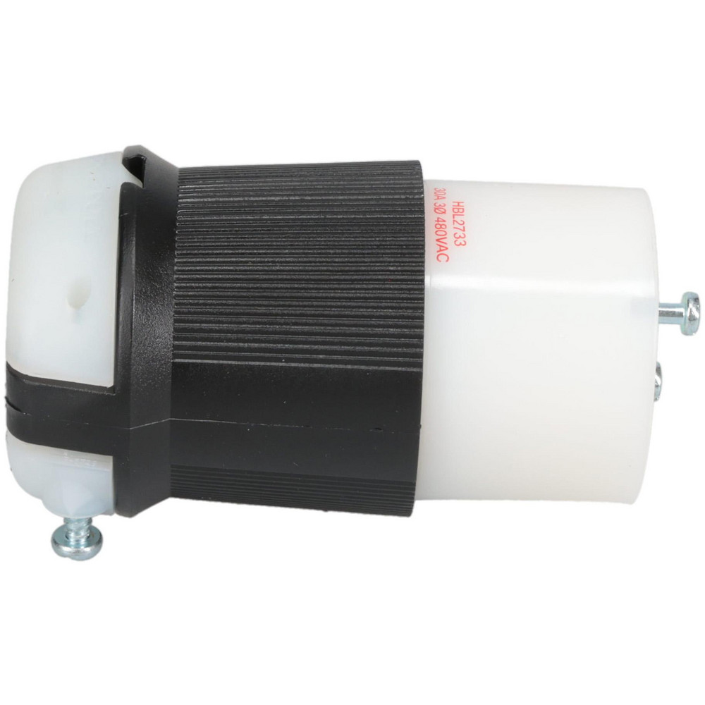 Locking Inlet: Connector, Industrial, L16-30R, 480V, Black & White - Self-Grounding, 30A, Nylon, 3 Poles, 4 Wire