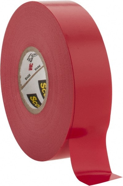 Electrical Tape: 3/4" Wide, 66' Long, 7 mil Thick, Red