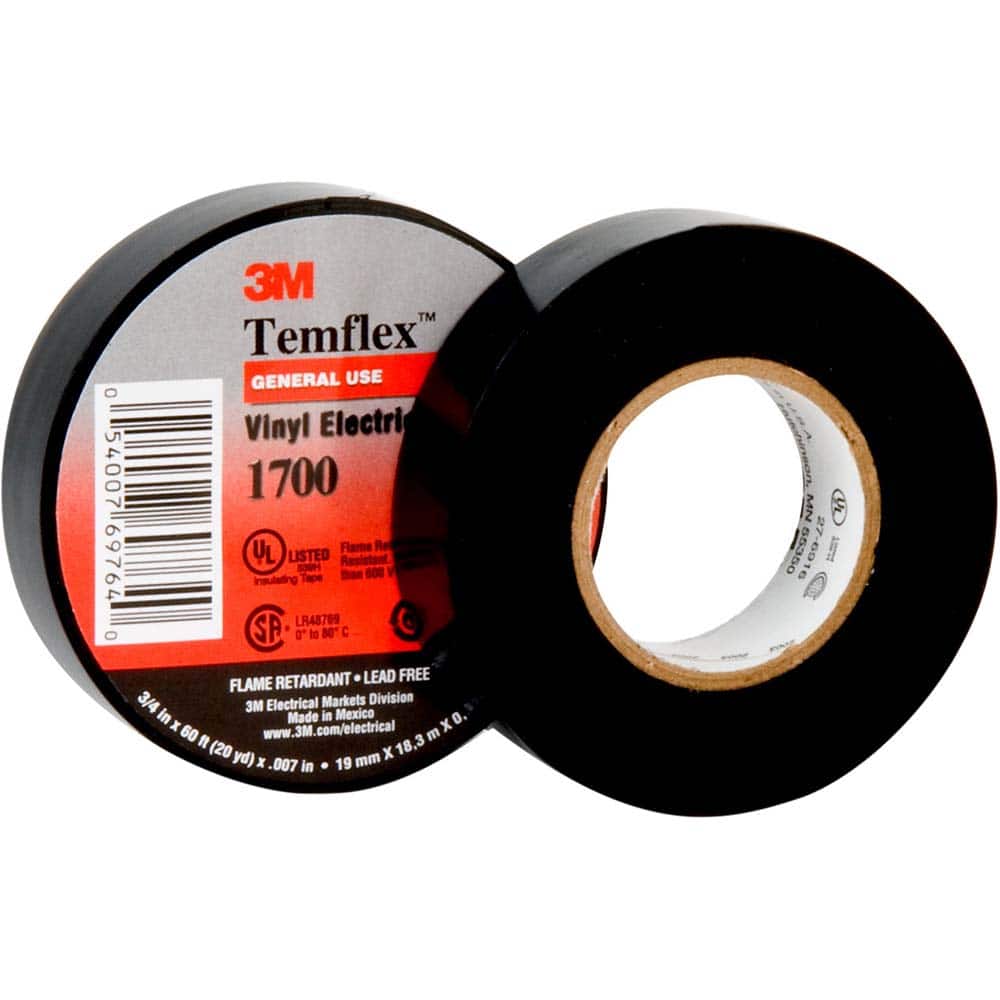 Electrical Tape: 1 Wide, 792 Long, 7 mil Thick, Black