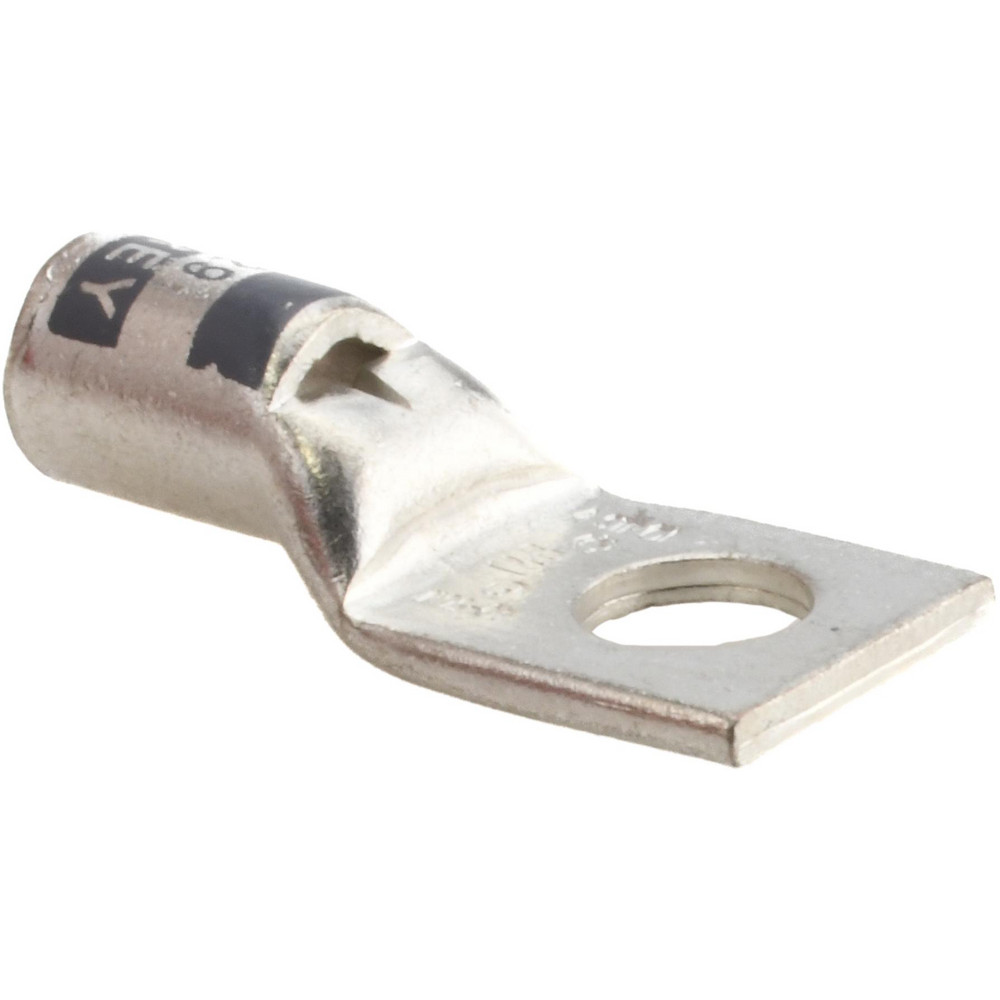 Square Ring Terminal: Non-Insulated, 4 AWG, Compression Connection - 1.42" Long, 0.61" Wide, Copper Contact, Gray