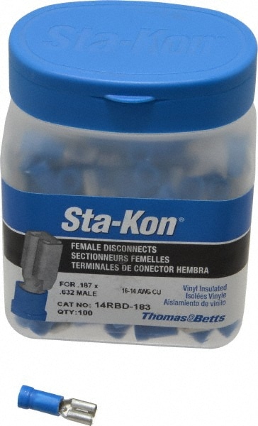 Thomas & Betts 14RBD-183 Wire Disconnect: Female, Blue, Vinyl, 16-14 AWG, 0.187" Tab Width Image