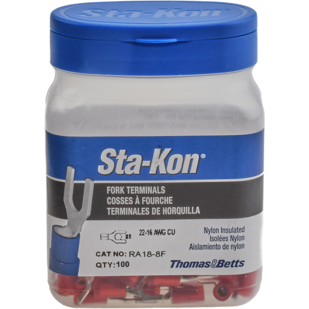Standard Fork Terminal: Red, Nylon, Partially Insulated, #8 Stud, Crimp
