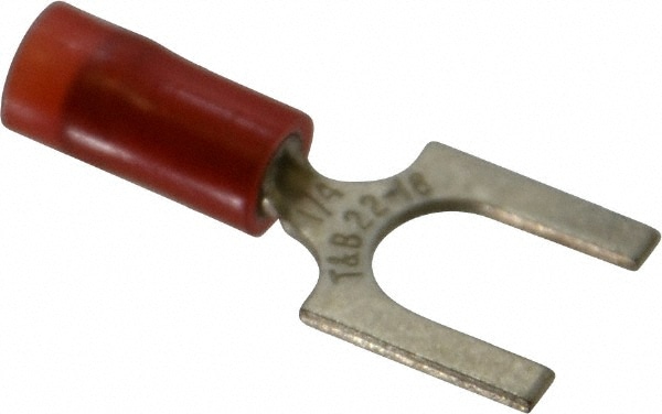 Thomas & Betts RA18-14F Standard Fork Terminal: Red, Nylon, Partially Insulated, #1/4" Stud, Crimp Image