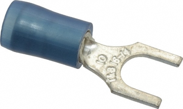 Thomas & Betts RB14-10F Standard Fork Terminal: Blue, Nylon, Partially Insulated, #10 Stud, Crimp Image