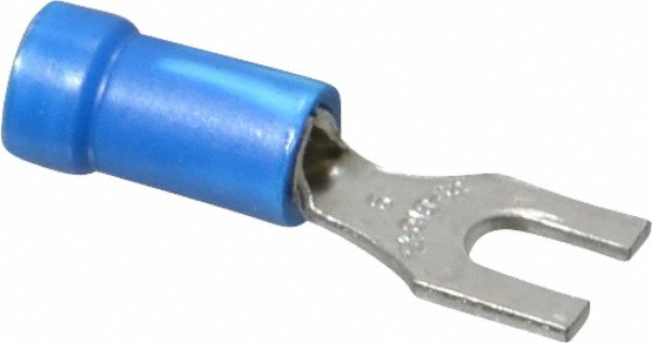Standard Fork Terminal: Blue, Vinyl, Partially Insulated, #6 Stud, Crimp - 600V