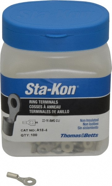 Thomas & Betts A18-4 D Shaped Ring Terminal: Non-Insulated, 22 to 16 AWG, Crimp Connection Image
