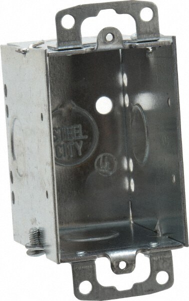 Electrical Switch Box: Steel, Rectangle, 3" OAH, 2" OAW, 2-3/4" OAD, 1 Gang
