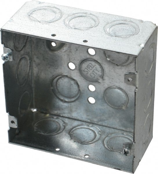 Thomas & Betts Electrical Outlet Box: Steel, Square, 4-11/16 OAH, 4-11/16 OAW, 2-1/8 OAD, 2 Gangs - (17) 1/2 & 3/4 Knockouts