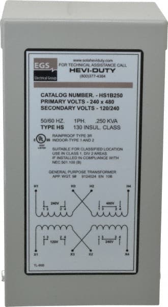 Sola Hevi Duty 1 Phase 240 480 Volt Input 1 240 Volt Output 60 Hz 1 4 Kva General Purpose Transformer Msc Industrial Supply