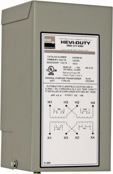 Sola/Hevi-Duty HS20B150 120/240 Input Volt, 16/32 Output Volt, 60 Hz, Buck Boost Transformer 