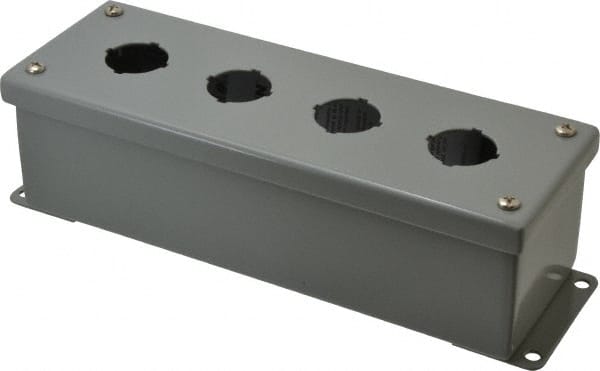 Pushbutton Switch Enclosures; Number of Holes: 4 ; Hole Diameter (mm): 30-1/2 ; Hole Diameter (Decimal Inch): 1.2000 ; Material: Steel ; Overall Height (mm): 286 ; Overall Width (mm): 90