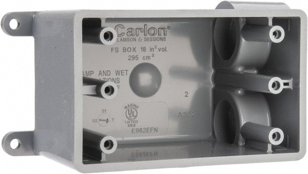 Thomas & Betts Electrical Junction Box: Polyvinylchloride, Rectangle, 4.54 OAH, 3.87 OAW, 2.42 OAD, 1 Gang - (2) 3/4 Knockouts | Part #E982EFN