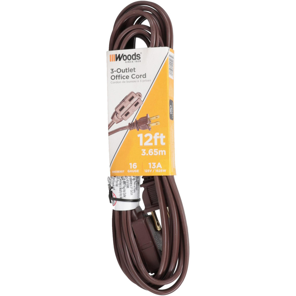 MSC Industrial | Southwire Extension Cord: 16/2 12' Long, Brown, Indoor - 1 Receptacle, 13 A, 125 V, UL SPT-2, NEMA 1-15P & 1-15R x 3 | Part