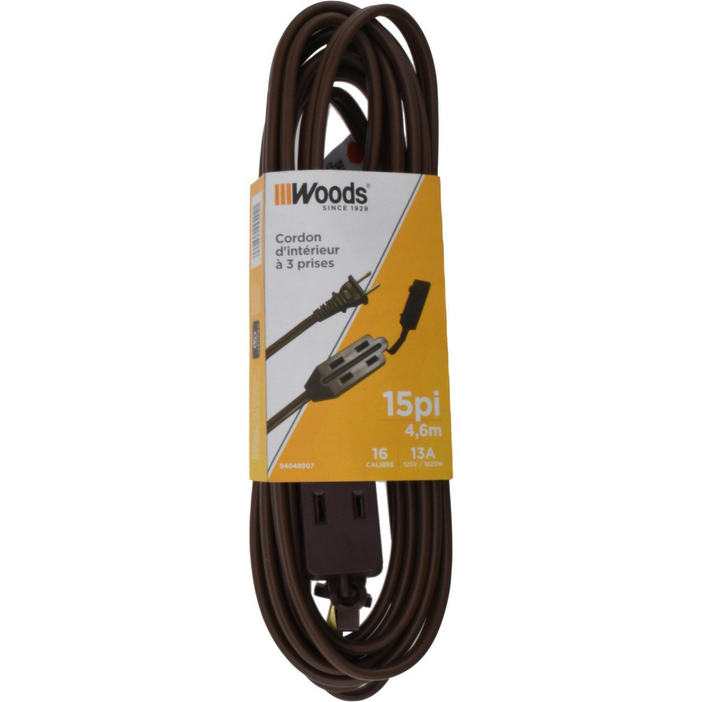 MSC Industrial | Southwire Extension Cord: 16/2 15' Long, Brown, Indoor - 1 Receptacle, 13 A, 125 V, UL SPT-2, NEMA 1-15P & 1-15R x 3 | Part