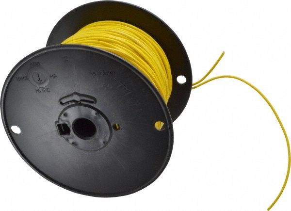 Machine Tool Wire: 18 AWG, Yellow, 500' Long, Polyvinylchloride, 0.108" OD - 221 &deg; F Max, 16 Strands