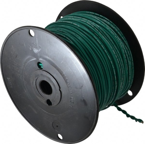 Machine Tool Wire: 18 AWG, Green, 500' Long, Polyvinylchloride, 0.108" OD