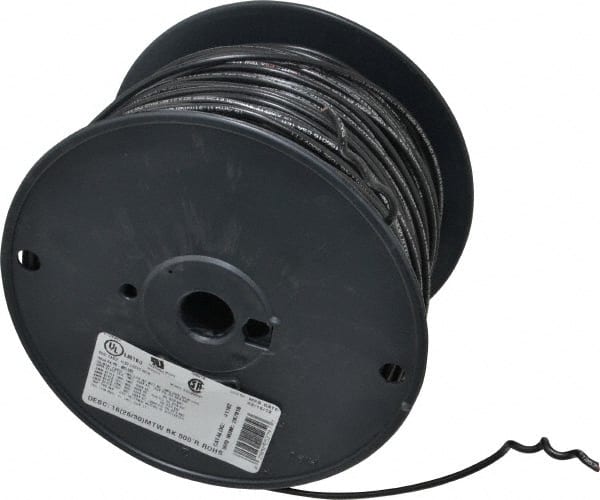 Machine Tool Wire: 16 AWG, Black, 500' Long, Polyvinylchloride, 0.12" OD