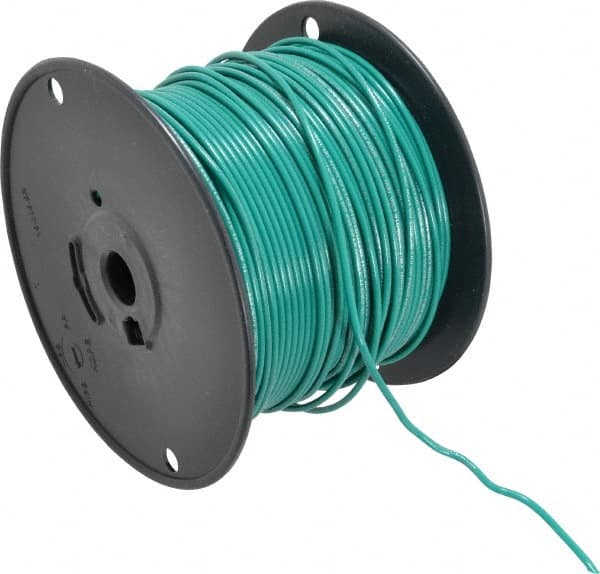 Machine Tool Wire: 16 AWG, Green, 500' Long, Polyvinylchloride, 0.12" OD
