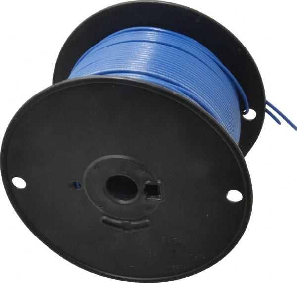 Machine Tool Wire: 16 AWG, Blue, 500' Long, Polyvinylchloride, 0.12" OD