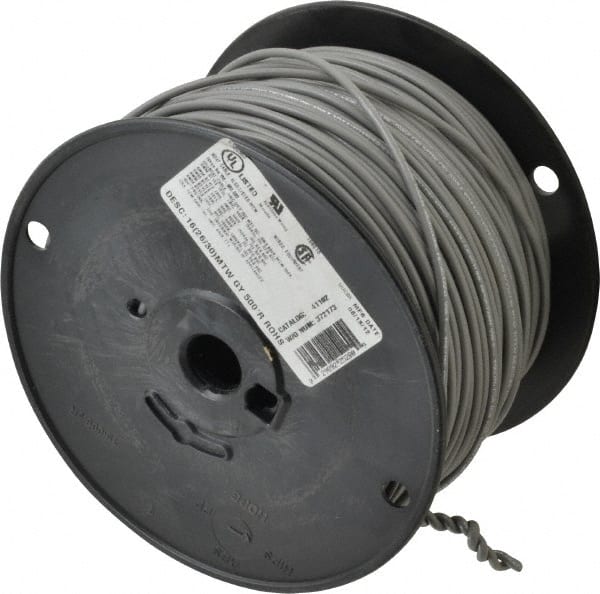 Machine Tool Wire: 16 AWG, Gray, 500' Long, Polyvinylchloride, 0.12" OD