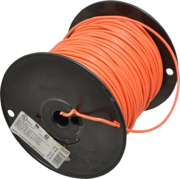 Machine Tool Wire: 14 AWG, Orange, 500' Long, Polyvinylchloride, 0.136" OD