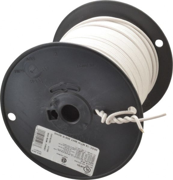 Machine Tool Wire: 14 AWG, White, 500' Long, Polyvinylchloride, 0.136" OD