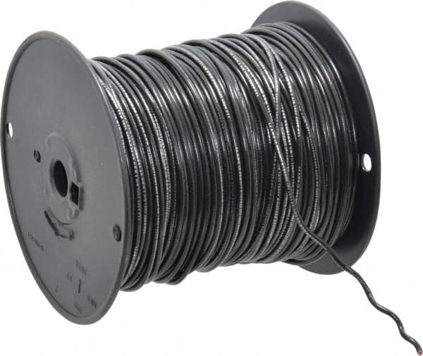 Machine Tool Wire: 14 AWG, Black, 500' Long, Polyvinylchloride, 0.136" OD