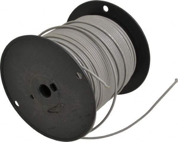 Machine Tool Wire: 14 AWG, Gray, 500' Long, Polyvinylchloride, 0.136" OD