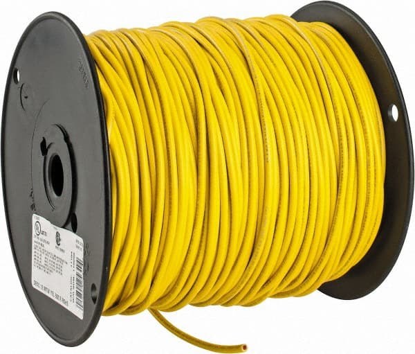 Machine Tool Wire: 12 AWG, Yellow, 500' Long, Polyvinylchloride, 0.155" OD