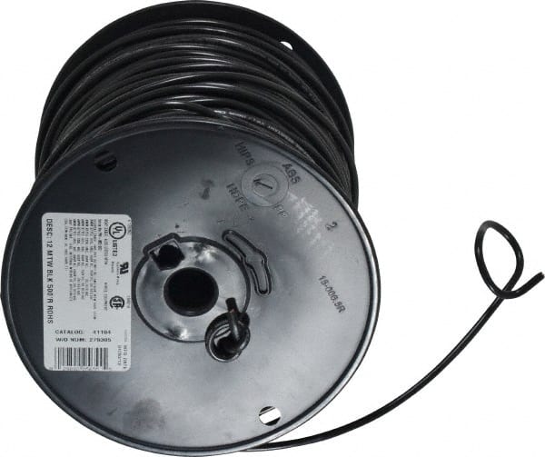 Machine Tool Wire: 12 AWG, Black, 500' Long, Polyvinylchloride, 0.155" OD