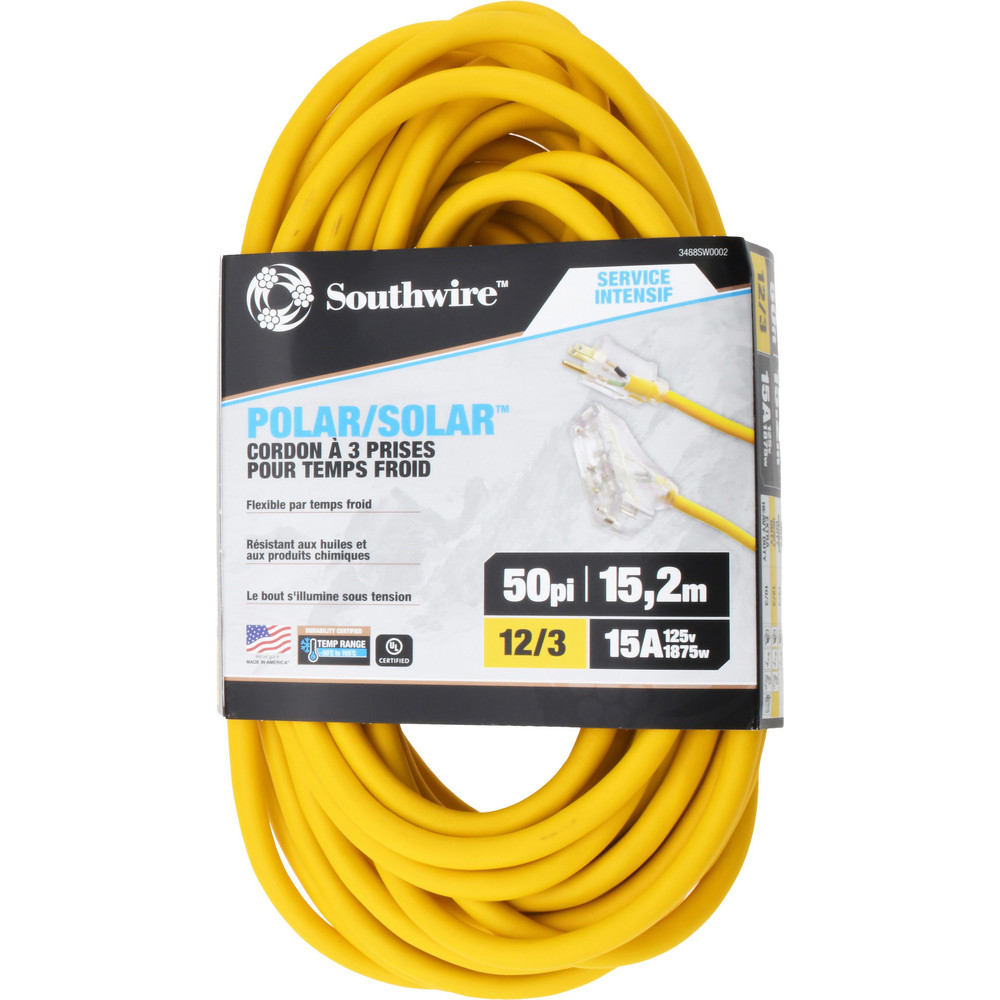 Southwire - 50', 12/3 Gauge/Conductors, Yellow Indoor & Outdoor